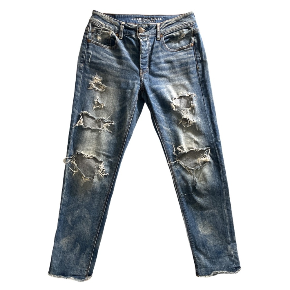 American Eagle Outfitters Blue Distressed Straight Leg Jeans
